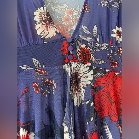 Derek Heart Sheer Floral High Low Flowy Sleeve Button Waist Ruffle Cardigan - Picture 4 of 6